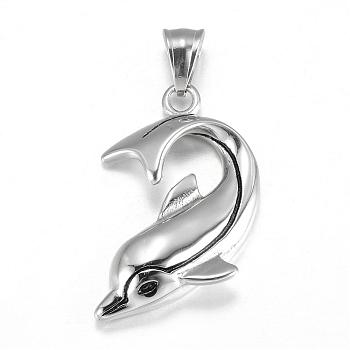 316 Surgical Stainless Steel Pendants, Dolphin, Stainless Steel Color, 38x23x6mm, Hole: 5x8mm