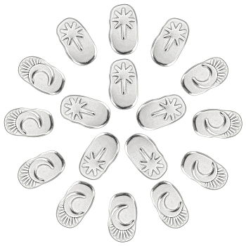 DICOSMETIC 16Pcs 2 Style Oval with Moon & Star 304 Stainless Steel Cabochons, DIY for Floating Lockets Glass Living Memory Lockets, Stainless Steel Color, 8pcs/style