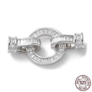 Rhodium Plated 925 Sterling Silver Pave Clear Cubic Zirconia Fold Over Clasps, Long-Lasting Plated, Ring with 925 Stamp, Real Platinum Plated, Ring: 1.5x14mm, Inner diameter:8.5mm, Clasp: 11x5.5x7.5mm, Hole: 2.5mm