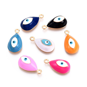 Rack Plating Light Gold Tone Alloy Enamel Pendants, Cadmium Free & Nickel Free & Lead Free, Teardrop with Evil Eye Charms, Mixed Color, 21.5x12x6.5mm, Hole: 1.6mm