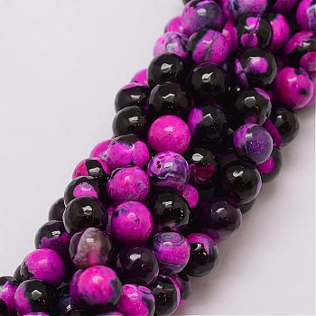 Natural Fire Crackle Agate Bead Strands, Dyed, Faceted, Round, Camellia, 8mm, Hole: 1mm, about 47pcs/strand, 14 inch