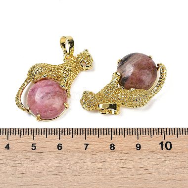 Natural Rhodonite Ball with Leopard Shape Brass Pendants(KK-F887-04G-29)-3