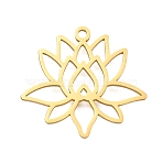 304 Stainless Steel Pendants, Laser Cut, Hollow Lotus Charm, Real 18K Gold Plated, 19.5x21x1mm, Hole: 1.4mm(STAS-S150-15G)