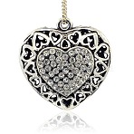 Hollow Antique Silver Plated Alloy  Rhinestone Heart Pendants, Crystal, 44x44x15mm, Hole: 3mm(RB-J195-01AS)