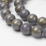 Natural Mashan Jade Beads Strands, with Gold Powder, Dyed, Round, Gray, 8mm, Hole: 1mm, about 48pcs/strand, 16 inch(X-G-P232-01-A-8mm)