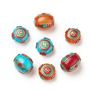 Tibetan Style Beads, with Synthetic Turquoise, Synthetic Coral, Imitation Beeswax and Brass Findings, Mixed Color, 23~29x23~24x13~24mm, Hole: 2~3mm(TIBEB-P001-05)