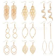9 Pairs 9 Style Alloy Long Dangle Earrings, Cluster Earrings, Leaf & Jesus Fish & Oval & Infinity, Golden, 60~88x15.5~26mm, 1 Pair/style(EJEW-AN0004-20)