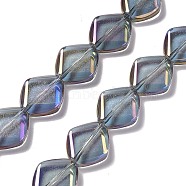 Electroplate Glass Beads Strands, Full Rainbow Plated, Rhombus, Purple, 18x15.5x5mm, Hole: 1.2mm, about 35~37pcs/strand, 24.80~25.98 inch(63~66cm)(EGLA-L032-FR05)