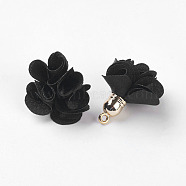 Cloth Pendant Decorations, with Acrylic Findings, Flower, Black, 25~30x28~35mm, Hole: 2mm(X-FIND-P026-D08)
