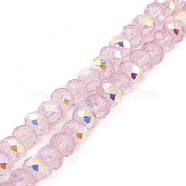 Baking Painted Transparent Glass Beads Strands, Imitation Opalite, Faceted, AB Color Plated, Round, Pearl Pink, 8x6.5mm, Hole: 1.4mm, about 64~65pcs/strand, 16.34~16.54''(41.5~42cm)(DGLA-A034-J8mm-B06)