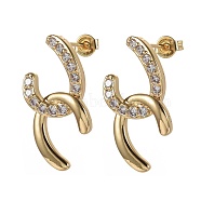 Brass Micro Pave Clear Cubic Zirconia Dangle Stud Earrings, with Ear Nuts, Horse Shoes, Real 18K Gold Plated, 27x16x3mm, Pin: 0.7mm(EJEW-F252-04G)
