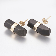 Natural Obsidian Stud Earrings, with Brass Findings, Pillar, Golden, 7~8x21~22mm, Pin: 0.8mm(EJEW-I212-F-04G)