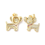 Brass Micro Pave Colorful Cubic Zirconia Pendants, Dog Charms, Real 16K Gold Plated, 20.5x19x4mm, Hole: 4.5x3.5mm(ZIRC-L103-040G)