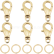 6Pcs Brass Swivel Lobster Claw Clasps, with 20Pcs Open Jump Rings, Real 18K Gold Plated, 16x7.5x4mm, Hole: 1.6mm(DIY-BBC0001-51)