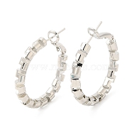 Punk Style Brass Hoop Earrings, Textured Ring, for Men Women, Platinum, 33x30x4mm(EJEW-A102-04P)