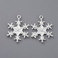 Zinc Alloy Snowflake Pendants, Charms for Christmas Day Gift Making, Lead Free & Cadmium Free & Nickel Free,  Silver Color Plated, about 29mm long, 22mm wide, 3mm thick, hole: 2mm(TIBEP-12740-S-FF)
