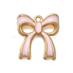 Rack Plating Alloy Enamel Pendants, Bowknot Charm, Golden, Misty Rose, 19.5x17.5x3mm, Hole: 1.5mm(ENAM-S021-04G-B)