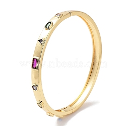 Brass Pave Colorful Glass Bangles for Women, Real 18K Gold Plated, Rectangle, Inner Diameter: 2-1/4 inch(5.7cm), 5.5mm(BJEW-Z061-25B)