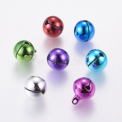 Mixed Color Round Brass Bell Pendants For Christmas, Size: about 14mm in diameter, 18mm long, hole: 2mm(X-IFIN-Q058-M)