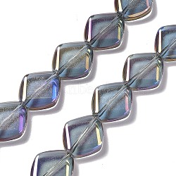 Electroplate Glass Beads Strands, Full Rainbow Plated, Rhombus, Purple, 18x15.5x5mm, Hole: 1.2mm, about 35~37pcs/strand, 24.80~25.98 inch(63~66cm)(EGLA-L032-FR05)