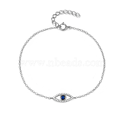 S925 Sterling Silver Evil Eye Link Bracelet, Full Rhinestones Eyes Series for Women, Platinum(AK1290-6)