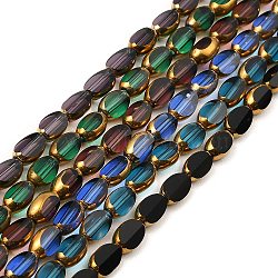 Faceted Transparent Electroplate Glass Beads Strands, Golden Plated, Oval, Mixed Color, 7x4x3.5mm, Hole: 0.8mm, about 50~51pcs/strand, 13.43''~13.66''(31.1~34.7cm)(EGLA-P051-05A-A)