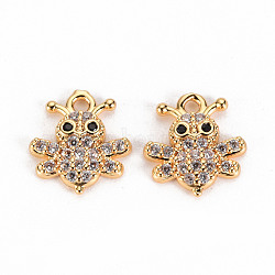 Brass Micro Pave Clear Cubic Zirconia Charms, Nickel Free, Bee, Real 18K Gold Plated, 11x9.5x2mm, Hole: 1.2mm(X-KK-S360-128-NF)