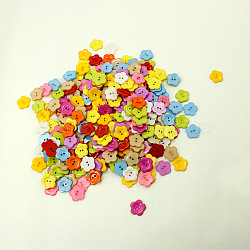Plum Blossom Shape Buttons, ABS Plastic Sewing Button, Mixed Color, about 22mm in diameter, hole: 2mm(X-NNA0VCX)