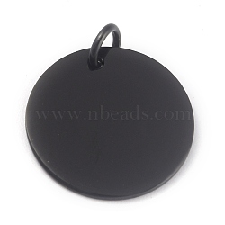 304 Stainless Steel Pendants, Manual Polishing, Stamping Blank Tag, with Jump Rings, Flat Round, Electrophoresis Black, 20x1mm, Hole: 3.5mm(STAS-O126-01A-EB)
