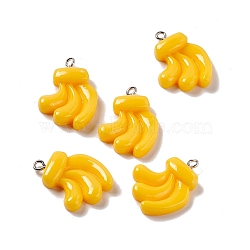 Opaque Resin Pendants, Imitation Food, with Platinum Tone Iron Loops, Banana, Gold, 26.5x19.5x5.5mm, Hole: 2mm(RESI-G040-B03)