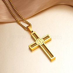 Religion 304 Stainless Steel Pendant Necklaces for Men, Cross, Real 18K Gold Plated, 23.62 inch(60cm)(WG51DD4-01)