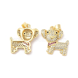Brass Micro Pave Colorful Cubic Zirconia Pendants, Dog Charms, Real 16K Gold Plated, 20.5x19x4mm, Hole: 4.5x3.5mm(ZIRC-L103-040G)