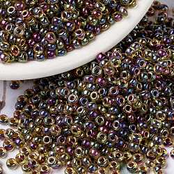 MIYUKI Round Rocailles Beads, Japanese Seed Beads, 8/0, (RR357) Root Beer Lined Light Topaz AB, 3mm, Hole: 1mm, about 422~455pcs/10g(X-SEED-G008-RR0357)