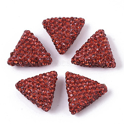 Handmade Polymer Clay Rhinestone Beads, Triangle, Light Siam, PP14(2.0~2.1mm), 18.5x19.5~20.5x9mm, Hole: 1.6mm(RB-T017-05B)