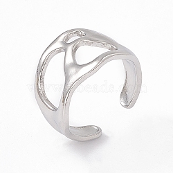 304 Stainless Steel Wide Hollow Open Cuff Ring for Women, Stainless Steel Color, US Size 7(17.3mm)(RJEW-G275-03P)