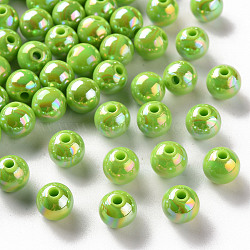 Opaque Acrylic Beads, AB Color Plated, Round, Lawn Green, 8x7mm, Hole: 2mm, about 1745pcs/500g(MACR-S370-D8mm-A06)