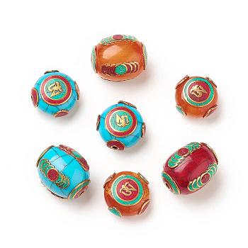 Tibetan Style Beads, with Synthetic Turquoise, Synthetic Coral, Imitation Beeswax and Brass Findings, Mixed Color, 23~29x23~24x13~24mm, Hole: 2~3mm