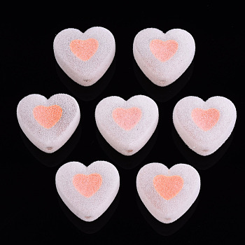 Flocky Acrylic Beads, Bead in Bead, Heart, Light Salmon, 16x18x11mm, Hole: 2mm