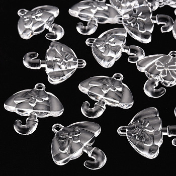 Transparent Acrylic Pendants, Umbrella with Bowknot, Clear, 42.5x38x7.5mm, Hole: 3x3.5mm, about 109pcs/500g