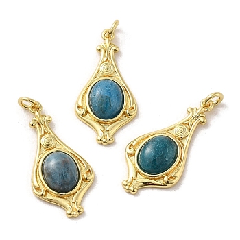 Natural Apatite Pendants, Teardrop Charms with Rack Plating Platinum Tone Brass Findings, Cadmium Free & Lead Free, 30x14.5x5.7mm, Hole: 2.7mm