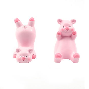 2Pcs 2 Style Cute Pig Resin Mobile Phone Holders, for Desk Cellphone Stand Accessories Office Decor, Pink, 7.3~7.6x4.7~4.9x6.9~7.3cm, 1pc/style
