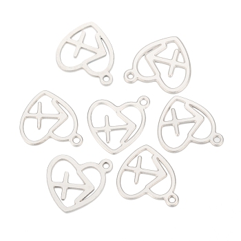 304 Stainless Steel Pendants, Laser Cut, Heart with Constellation, Sagittarius, 15.5x13x0.8mm, Hole: 1.5mm