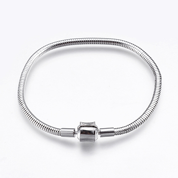 304 Stainless Steel European Style Bracelet Making, with Clasps, Stainless Steel Color, 7-7/8 inch(200mm), 3mm