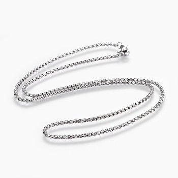 304 Stainless Steel Box chain Necklaces, with Lobster Claw Clasps, Stainless Steel Color, 18.4 inch(46.8cm), 2mm