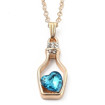 Alloy Resin Pendant Necklaces, with Cable Chains, Bottle with Heart, Light Gold, Turquoise, 16.73 inch(42.5cm)