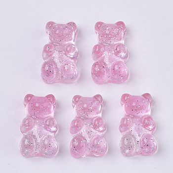 Transparent Resin Cabochons, with Glitter Powder, Two Tone, Bear, Pink, 18x11x8mm