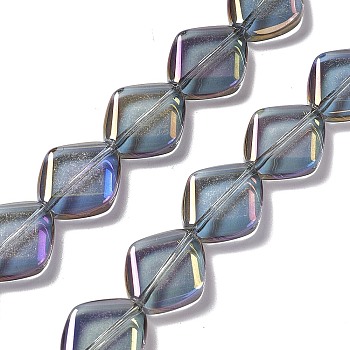 Electroplate Glass Beads Strands, Full Rainbow Plated, Rhombus, Purple, 18x15.5x5mm, Hole: 1.2mm, about 35~37pcs/strand, 24.80~25.98 inch(63~66cm)