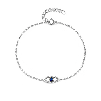 S925 Sterling Silver Evil Eye Link Bracelet, Full Rhinestones Eyes Series for Women, Platinum