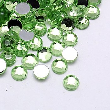 Imitation Taiwan Acrylic Rhinestone Cabochons, Faceted, Half Round, Light Green, 2x1mm, about 10000pcs/bag