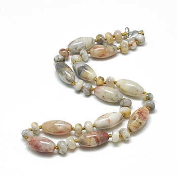Natural Crazy Agate Beaded Necklaces, with Alloy Lobster Clasps, 18.1 inch~18.5  inch(46~47cm), Oval: 20x10mm